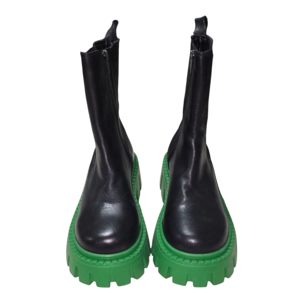 Steve Madden Charges Black Green Sole Leather Zip Up‎ Chunky Boots size 7 New - Picture 5 of 14
